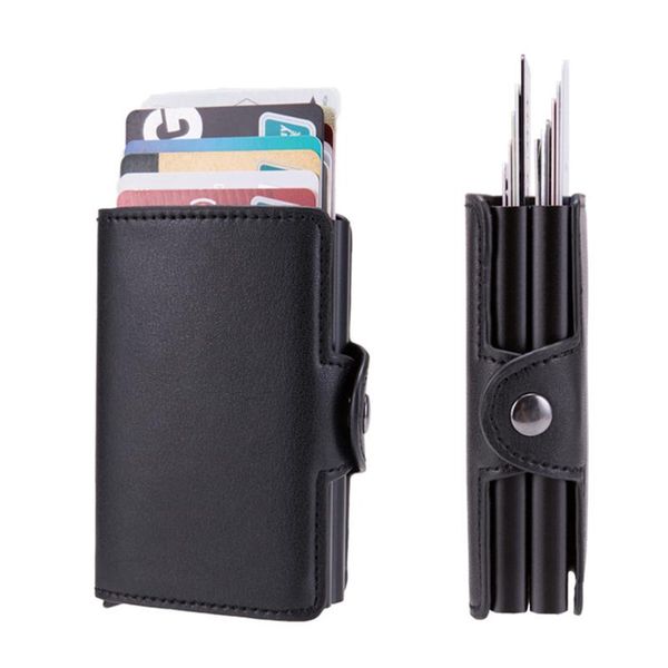 

card holders double-layer rfid slots can hold 12 women men pu leather slim credit anti metal case bag business wallet gift, Brown;gray