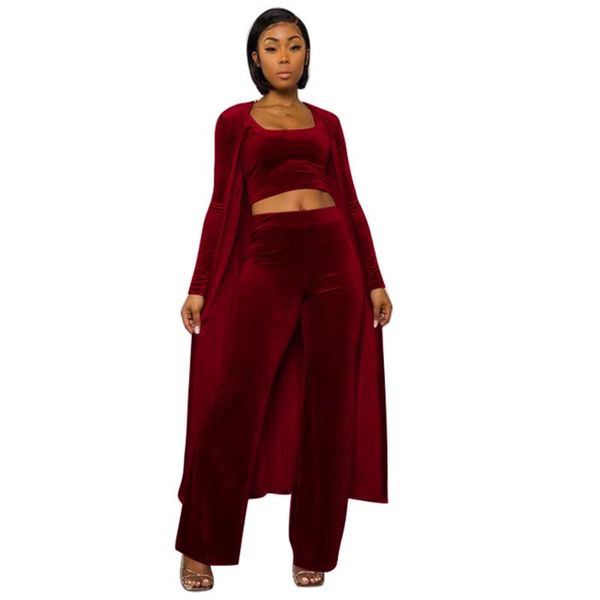 

women's two piece pants korean velvet 3 sets women outfits knitted coat vest wide leg set autumn winter long sleeve three suits, White