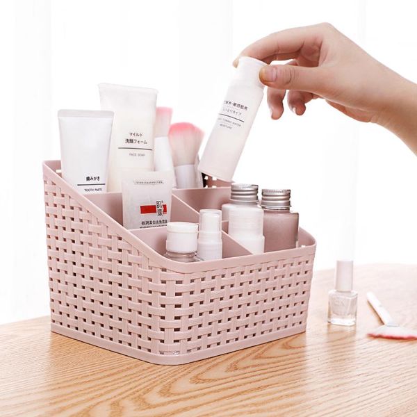 

storage baskets imitation rattan 5 slots grid makeup organizer plastic multi-grip rack deskcase cosmetics box kitchen
