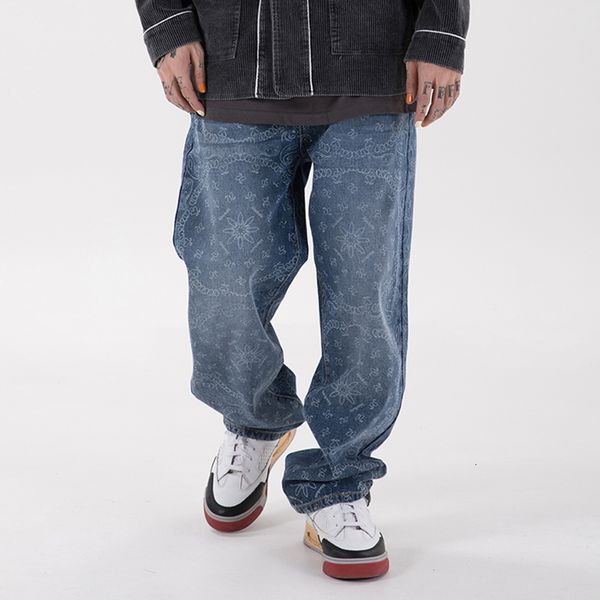 

2021 new high street full print washed casual jeans for men and women harajuku straight frayed loose denim trousers retro jean pants mr3k, Blue