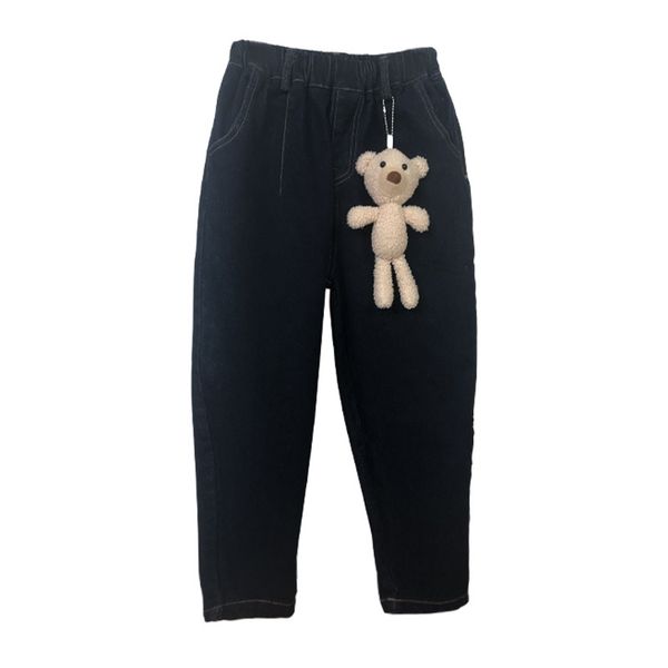 

hundreds of girls bear jeans 2021 autumn and winter new women chinese children's denim trousers elastic children's trousers, Blue
