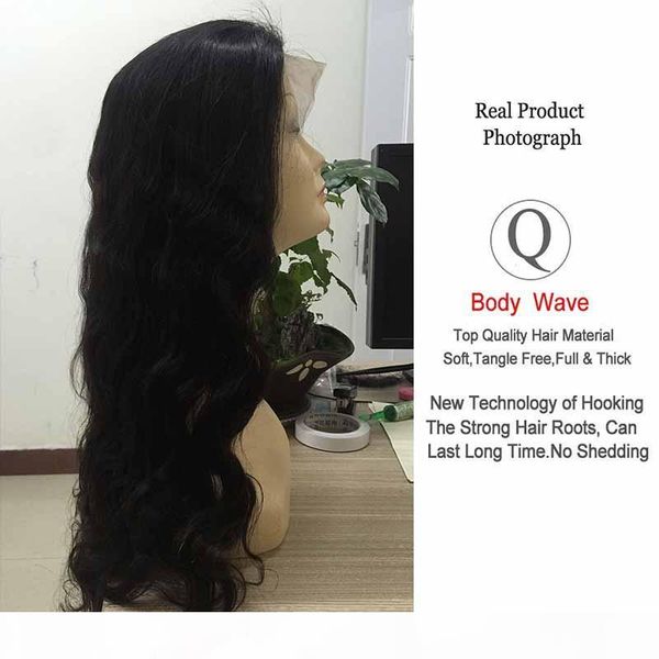 

body wave frontal lace wigs pre plucked natural hairline 150% density real peruvian human hair wigs for women natural color can be dyed, Black