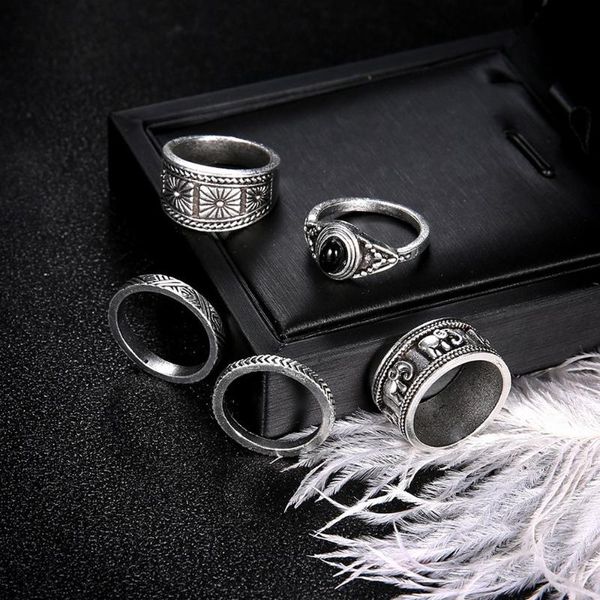 

wedding rings 5 pieces/set fashion cool ring set korean retro personality men's women's jewelry, Slivery;golden