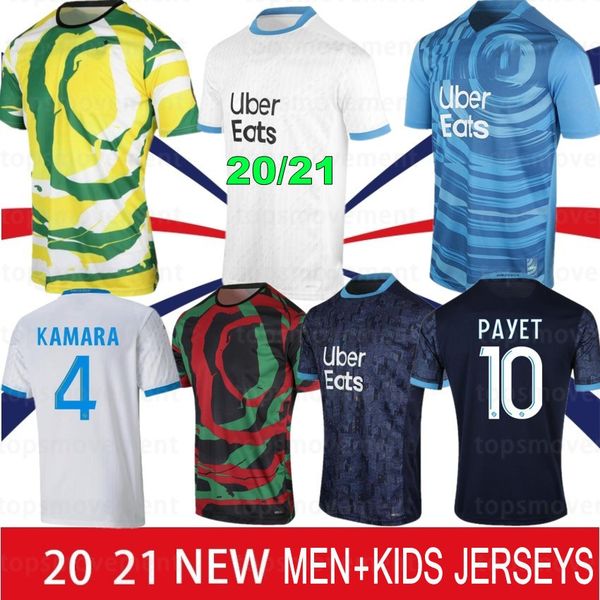 

olympique 20 21 thai de marseille soccer jersey 2020 2021 maillot de foot kamara payet benedetto thauvin cabella men kids marseille shirts, Black;yellow