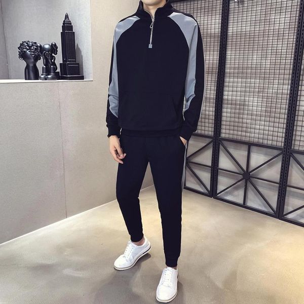 

men's tracksuits long sleeve autumn stand collar jacket+pants 2pc tracksuit sportwear suit men coat pantalones hombre moda 2021 ropa, Gray