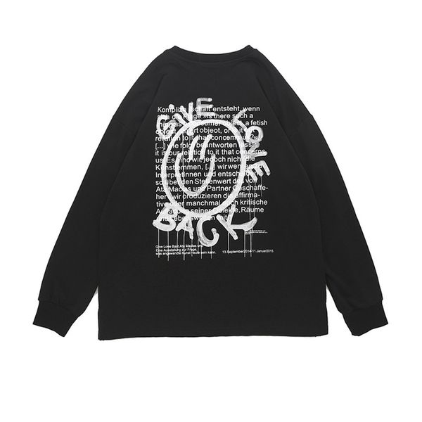 

sweatshirts cartoon smiley face printed hoodless sweater mens dark wind loose round neck long sleeve american fashion brand pullover hoodie, Black