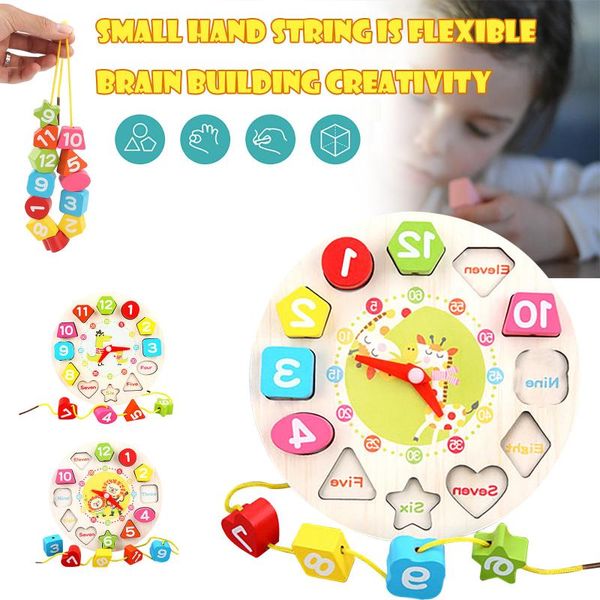 

wall clocks garlictoys wooden shape puzzle teaching time sorting number blocks stacking montessori early learning montessoril p1