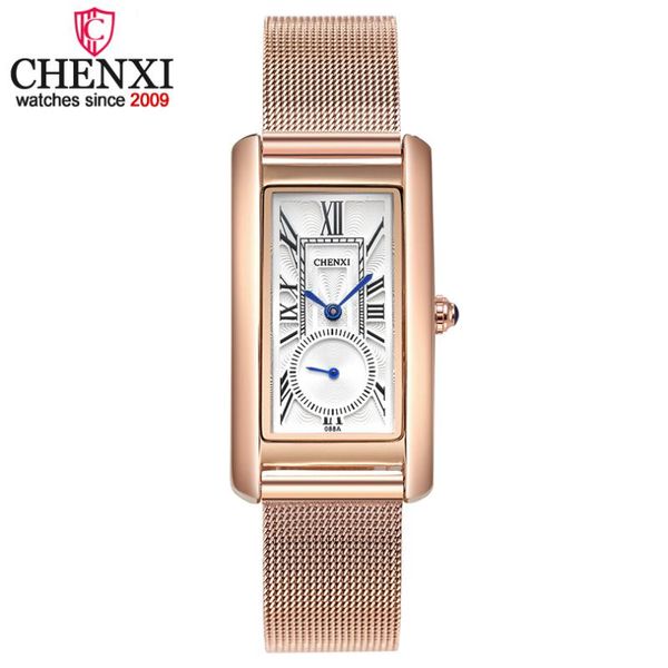 

wristwatches fashion chenxi brand ladies watch women luxury rose gold steel mesh simple female wrist waterproof clock xfcs relogio, Slivery;brown