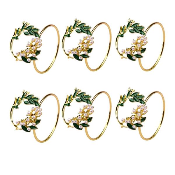 

napkin rings 6pcs ring golden pearl flower metal holder for wedding party dinner table decoration props