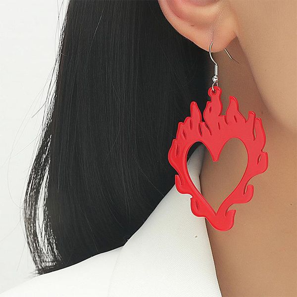 

dangle & chandelier punk hollow out red heart shaped earrings creative women flame pendant accessories fashion hip hop party jewelry, Silver