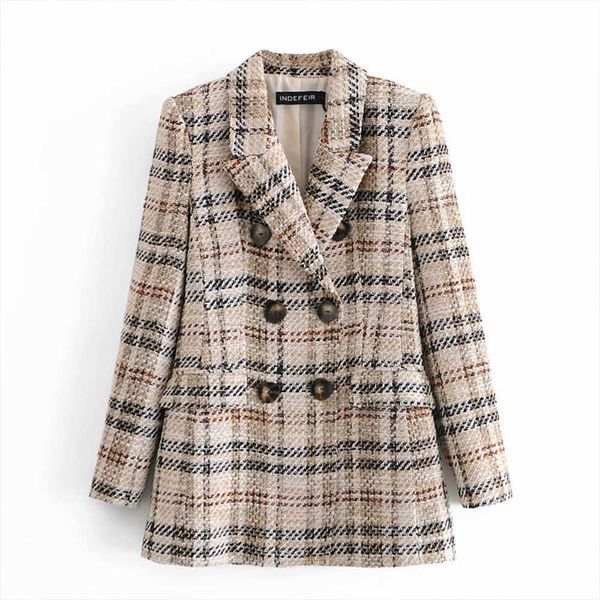 

vintage retro check pattern double breasted ladies women casual blazer and plaid skirt two-piece 210708, White