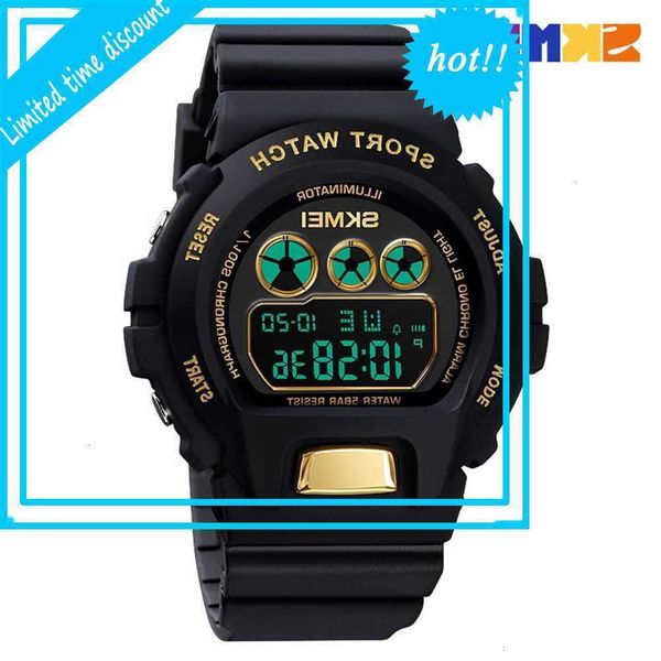 

shimei skmei waterproof multifunctional student sports electronic luminous black gold timing digital display men's watch, Slivery;brown