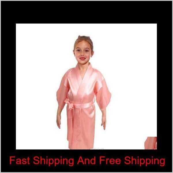 

kids satin rayon solid kimono robe bathrobe children nightgown for spa party qyluxm toys2010, Blue;red