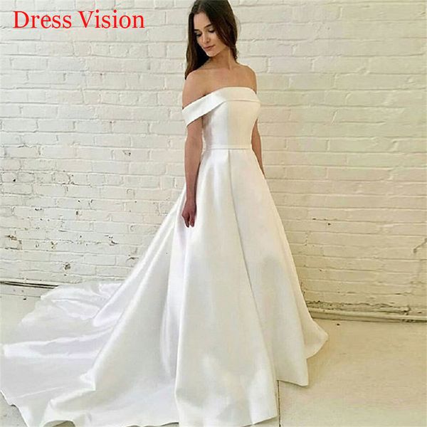 

2021 arrival off the shoulder wedding robe marie to be satin long bride gown vestido de novia olwh, White