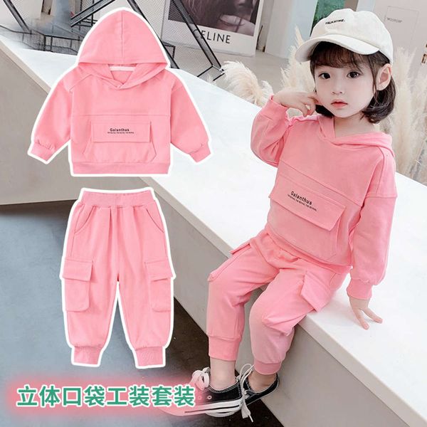 

cloth girls' suit 2021 new spring letter hooded sweatpants children's overalls, White