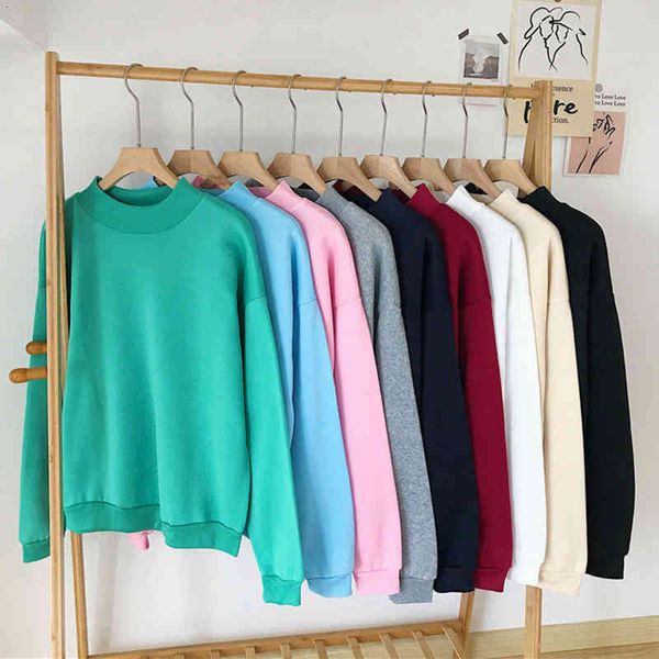 

women hoodie rimocy korean style round neck hoodies autumn winter casual loose pullover woman solid color oversized sweatshirt m-xxl, Black