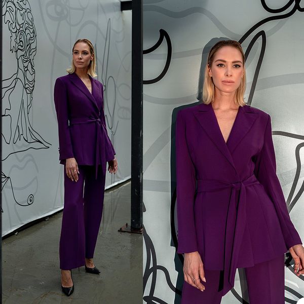 Smart Purple женщины костюмы Slim Fit Office Lady Party Prom Tuxedos Blazer Red Carpet Tourisure Outfit Suit (куртка + брюки)