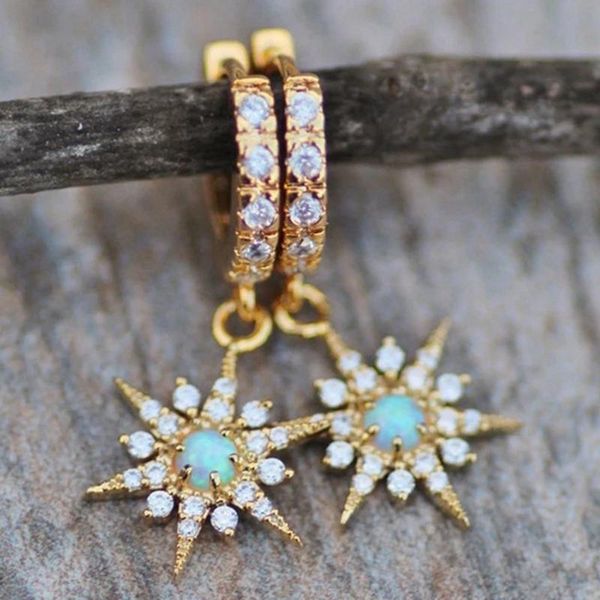 

minimalist dainty opal star earrings gold hoop earring charm fire opal earrings women female wedding jewelry, Golden;silver