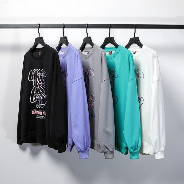 

men's hoodies & sweatshirts tkpa round neck sweater men and women spring trend hoodless jacket bear print loose couple top, Black