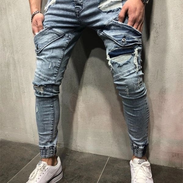 DiaOAID novo moda streetwear hiphop homens jeans clássico destruído swag algodão confortável personalidade masculina denim calças x0621