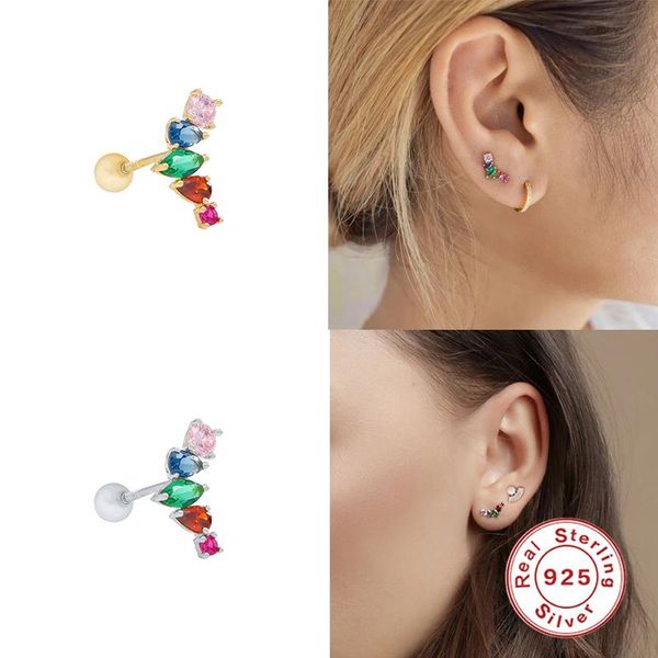 

stud boako 925 sterling silver diamond earrings for women rainbow cubic zirconia jeweled pearl beads ear party fine jewelry, Golden;silver