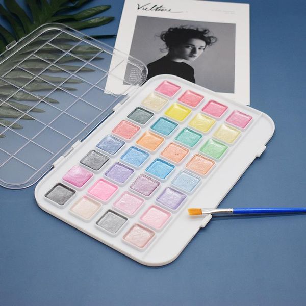 

gift sets beginner 32-color solid fluorescent gouache watercolor paint powder cake set art supplies