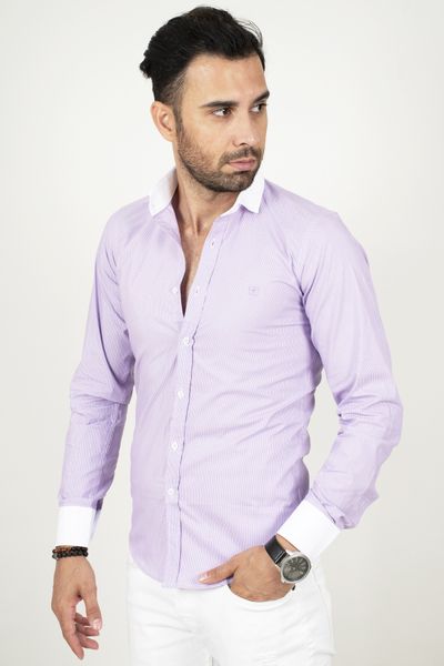

Lilac Wide Mold Male Shirt 100 Cotton Stripe Pattern Long Business Four Seasons Clothing 2004175 Azxq, White;black