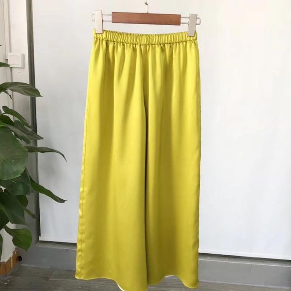 

women's pants & capris women silk pant casual wide-leg elastic waist solid color simple wild ankle-length 2021, Black;white