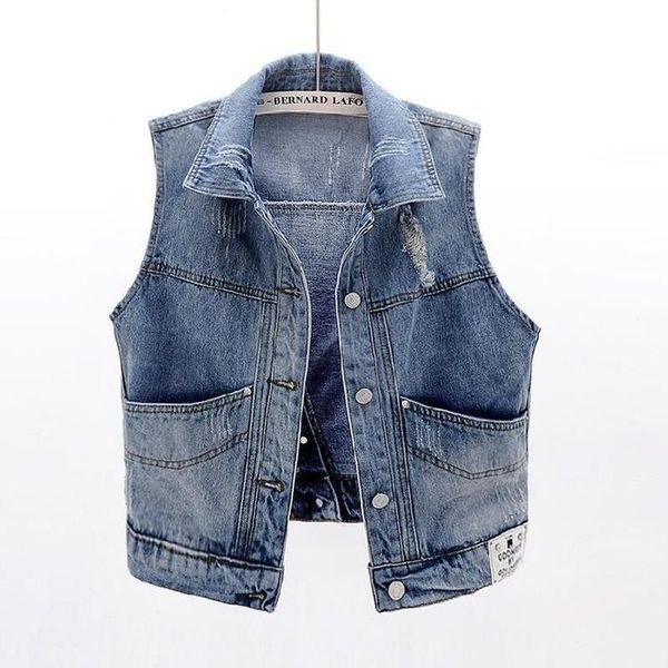 

women's vests spring autumn denim vest women casual colete coat vintage cardigan sleeveless turn-down collar breasted woman clothing y4, Black;white