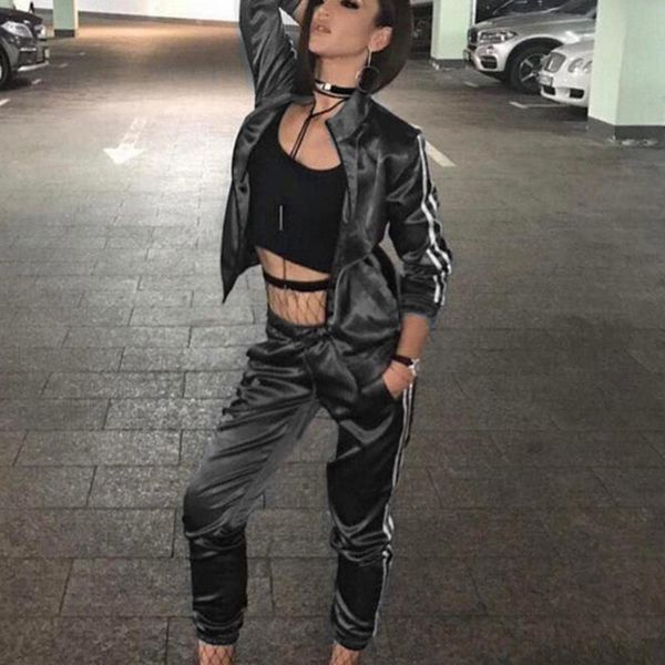 

jogger pants women's tracksuit autumn long sleeve outfits sportswear striped 2pcs running set femme zipper and outerwear, Gray