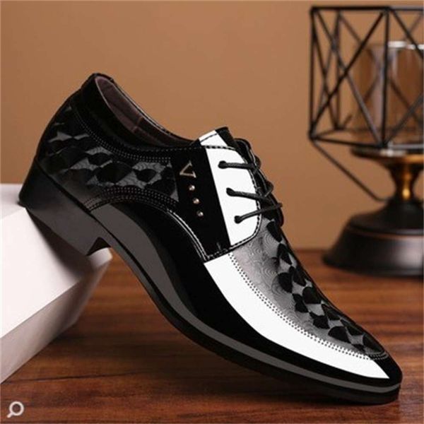 

casual shoes men's pointed bright leather shoes men's soft korean business dress large wedding i7er, Black