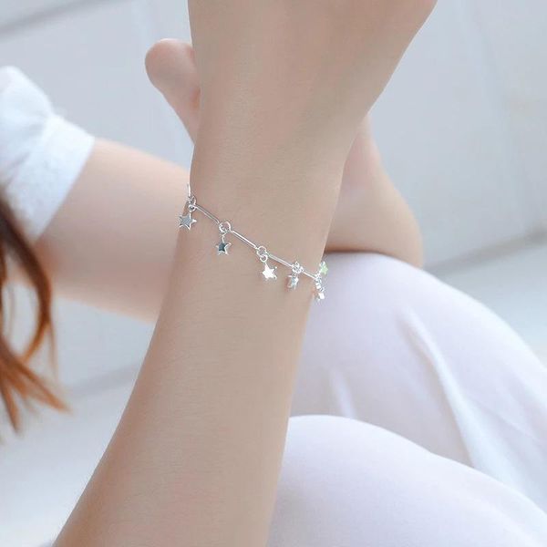 

link, chain simple design silver color star tassel bracelet elegant women's wedding jewelry fashion girl party accessories gifts, Black