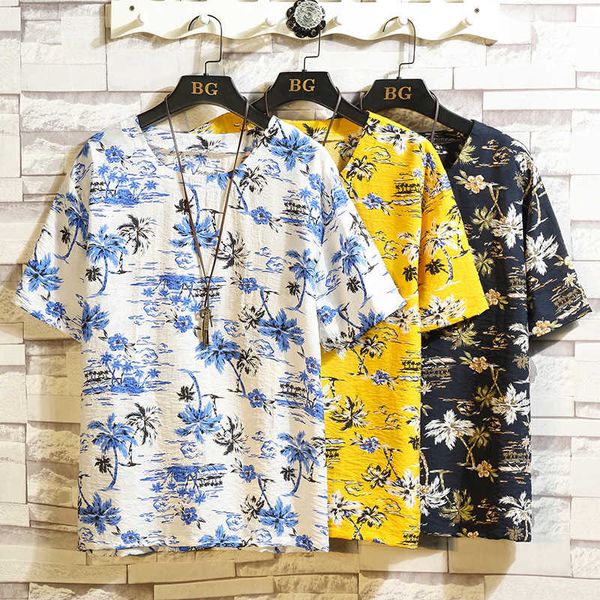 

2020 summer printed thin short sleeve men's round neck loose t-shirt, White;black