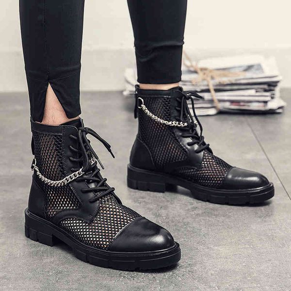 

sandals men's shoes trend of black fashion pu sewing crocheted round head rentals comfortable metal chain summers ks006 te2u
