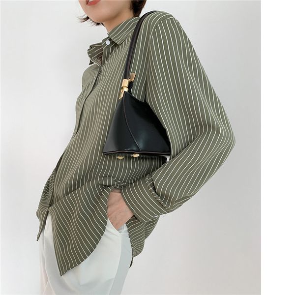 

women's hoodies & sweatshirts hzirip striped shirt hong kong style, retro shirt, , delicate, long sleeve, chiffon , office, chic women&, Black