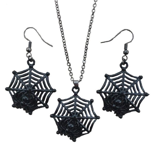 

earrings & necklace gothic spider web animal jewelry sets drop pendant gift for women female cute fashion christmas dt003, Silver