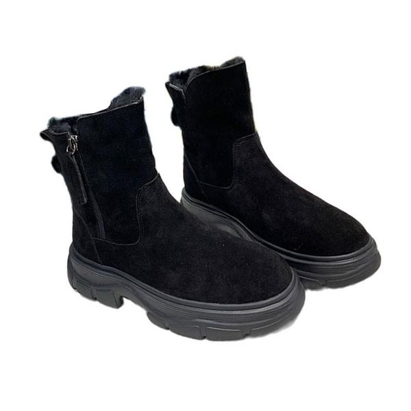 

boots snow fur one-piece short 2021 winter leather comfortable and warm women's, Black