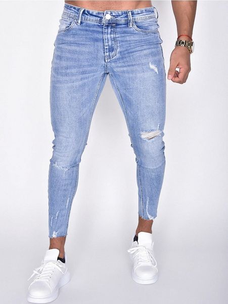 

men high waist ripped skinny jeans p5q3#, Blue