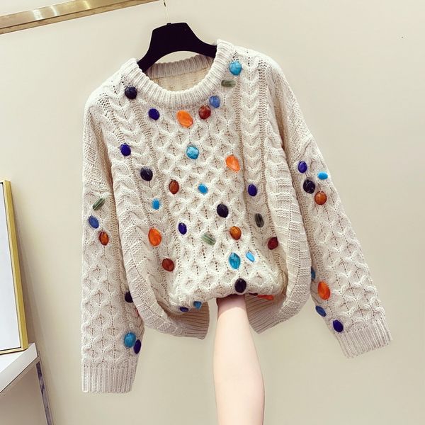 

2021 autumn and winter release twist handcrafted pullovers frizzy jumpers knitted or crocheted oversized women's sweater sale 69hp, White;black