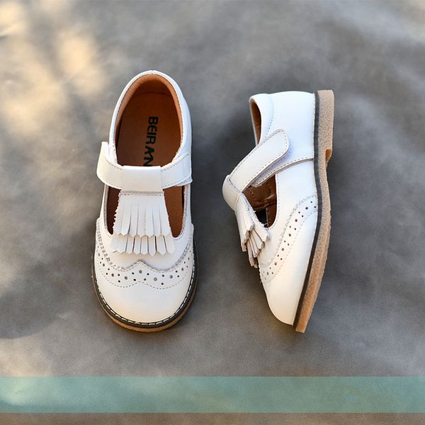 

genuine leather children casual shoes fashion tassel princess shoes non-slip breathable baby girls shoes 210308, Black