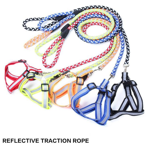 

dog collars & leashes pet reflective braided traction rope chain chest strap retractor design material