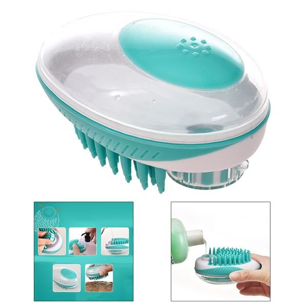 

pet bath brush with shampoo container dog cat grooming cleaning comb
