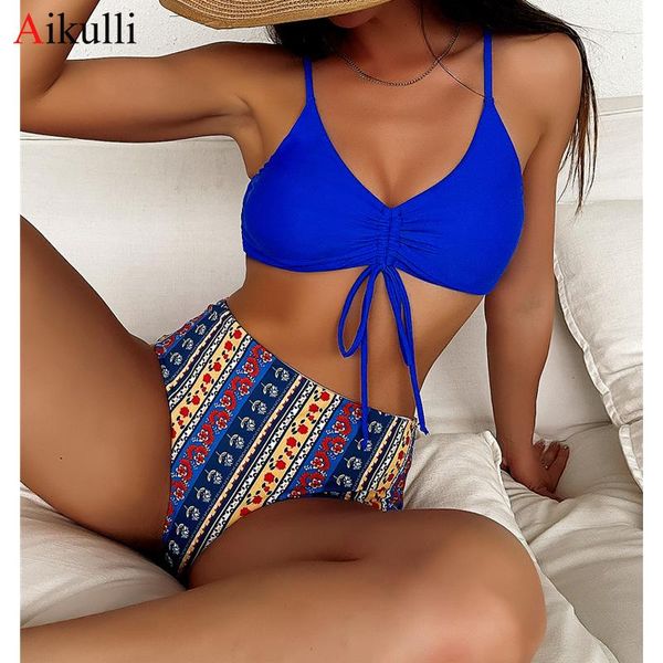 

women's swimwear high waist bikini sets 2021 swimsuits women vintage print two-piece female summer beach bikinis swim bathing suits, White;black