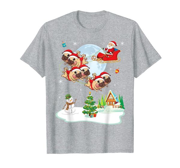 

santa claus and pug dogs snowman dance noel presents snow t-shirt, White;black