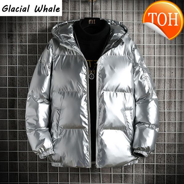 

2021 down jacket glacialwhale mens winter cargo coat solid hooded windproof hip hop streetwear black for