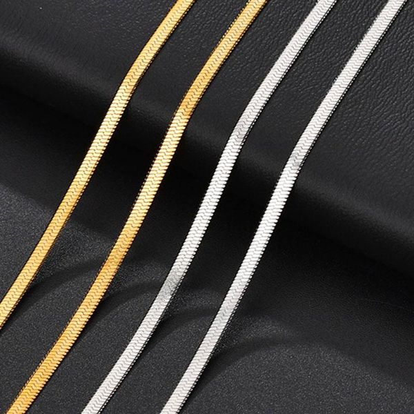 

width 3mm stainless steel flat blade necklace gold waterproof filmy snake chain men gift jewelry various length, Silver