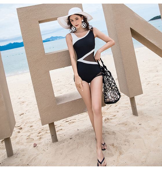 

one-piece mesh 2021 korean new spring swimsuit female slim bikini, White;black