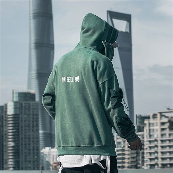

men streetwear harajuku hip hop solid cotton high collar coat oversize hoodies jackets coats lj201222, Black