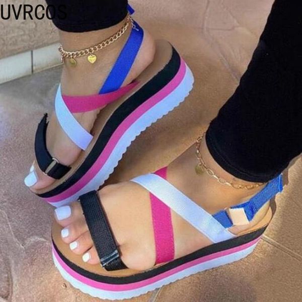 

2021 summer platform high heel women sandals hook and loop open toe casual fashion beach ladies shoes, Black