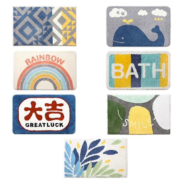 

carpets cartoon whale rainbow print bath rug flocking shaggy water absortion floor carpet non slip entrance doormat home decor
